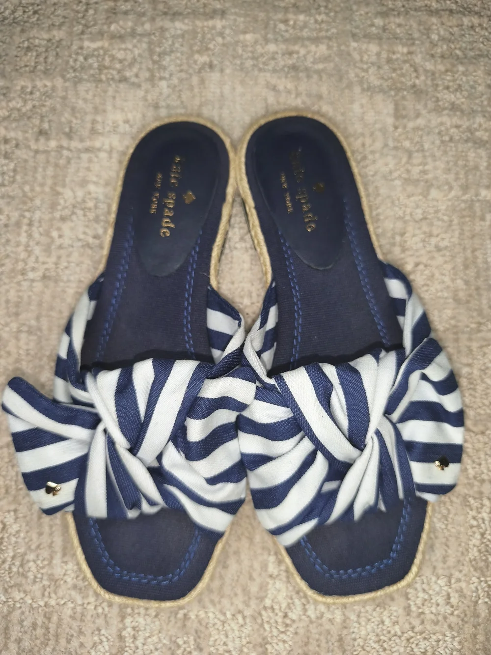 Kate Spade New York Caliana Stripe Slide Sandals Blue White Bow Mule Shoes Sz7,5